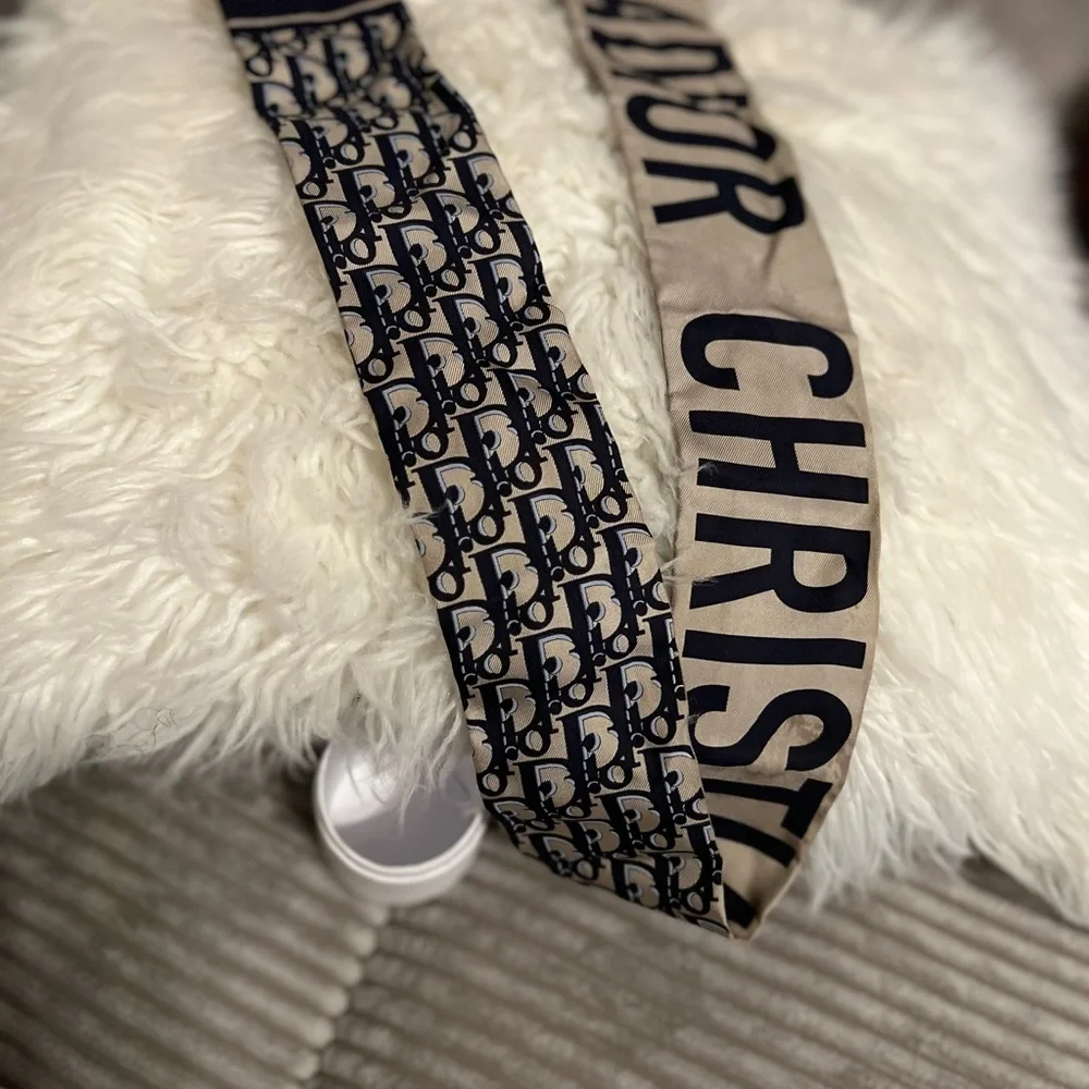 Christian Dior Mitzah Scarf Trotter Pattern Navy Reversible 105 x 6cm Silk
